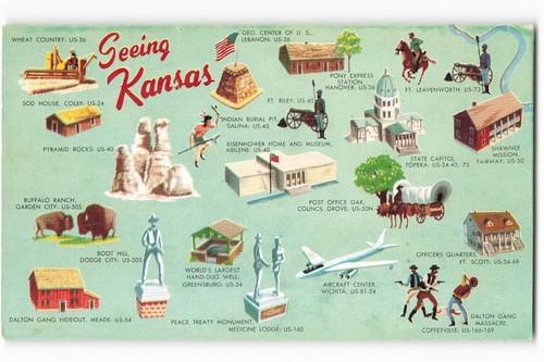Postcard seeing kansas with - postcard,